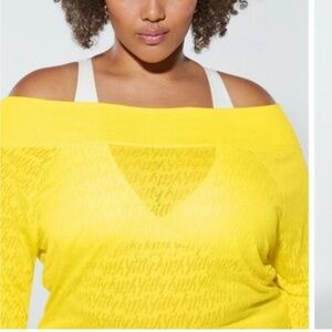 YITTY NWOT Major Label Unstoppable Yellow Off The Shoulder Pullover Sheer Top